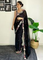 Faux Georgette Black Festival Wear Sequins Work Saree